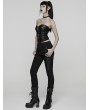 Punk Rave Black Gothic Punk Pleated Lace-Up Tube Top for Women