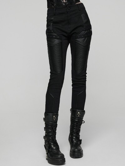 Punk Rave Black Gothic Punk Techwear Trousers for Women