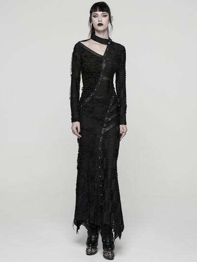 Punk Rave Black Gothic Punk Asymmetric Decadent Fishtail Maix Dress