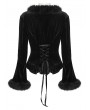 Punk Rave Black Gothic Furry V-Neck Velvet Cardigan for Women