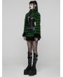 Punk Rave Black and Green Gothic Punk Striped Fluffy Fur Coat for Women