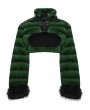 Punk Rave Black and Green Gothic Punk Striped Fluffy Fur Coat for Women