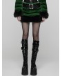 Punk Rave Black and Green Gothic Punk Striped Fluffy Fur Mini Skirt