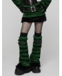 Punk Rave Black and Green Gothic Punk Striped Fluffy Fur Leg Warmers