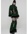 Punk Rave Black and Green Gothic Punk Striped Fluffy Fur Leg Warmers