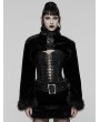 Punk Rave Black Gothic Punk Striped Fluffy Fur Coat for Women