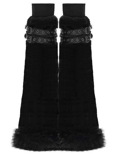 Punk Rave Black Gothic Punk Striped Fluffy Fur Leg Warmers