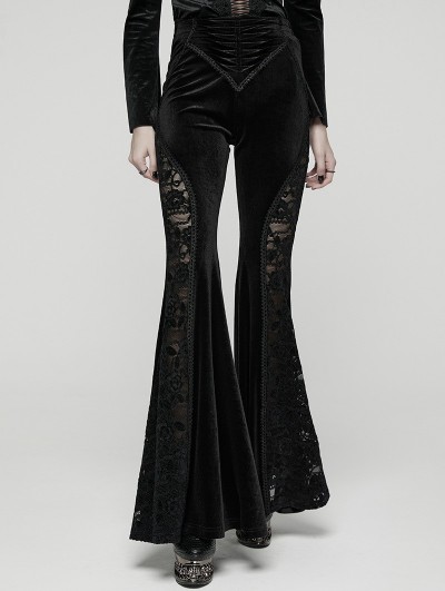 Punk Rave Black Sexy Gothic Velvet Flared Trousers for Women