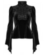 Punk Rave Black Elegant Gothic Velvet Flared Sleeve Shirt for Women