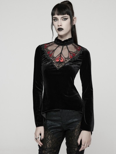 Punk Rave Black and Red Gothic Demon's Hand Velvet Shirt for Women