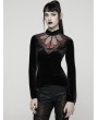 Punk Rave Black and Red Gothic Demon's Hand Velvet Shirt for Women