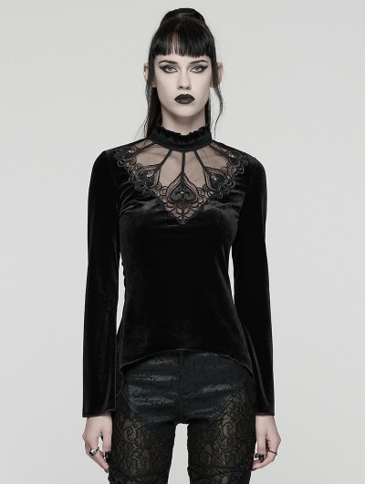 Punk Rave Black Gothic Demon's Hand Velvet Shirt for Women