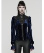 Punk Rave Black and Blue Retro Gothic Velvet Shirt for Women