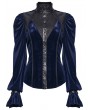 Punk Rave Black and Blue Retro Gothic Velvet Shirt for Women