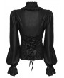 Punk Rave Black Retro Gothic Puff Sleeve Ruffled Shirt for Women
