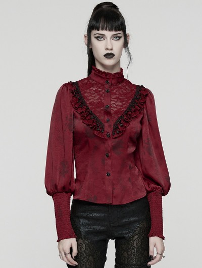 Punk Rave Red Retro Gothic Rose Night Shirt for Women