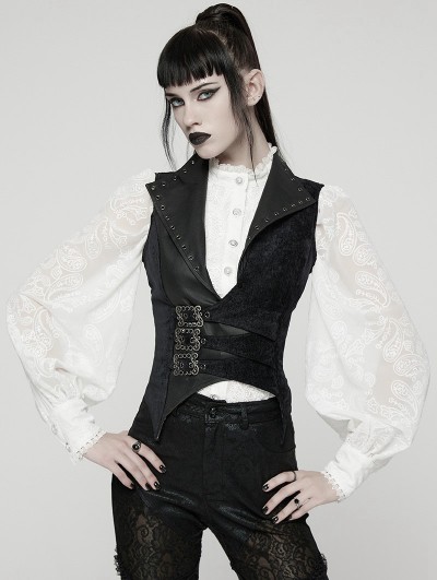 Punk Rave Black Gothic Punk Asymmetric Buckle Vest for Women