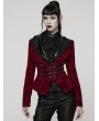 Punk Rave Red and Black Gothic Vintage Print Velvet Coat for Women