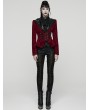 Punk Rave Red and Black Gothic Vintage Print Velvet Coat for Women