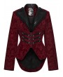 Punk Rave Red and Black Gothic Vintage Print Velvet Coat for Women