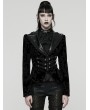 Punk Rave Black Gothic Vintage Print Velvet Coat for Women