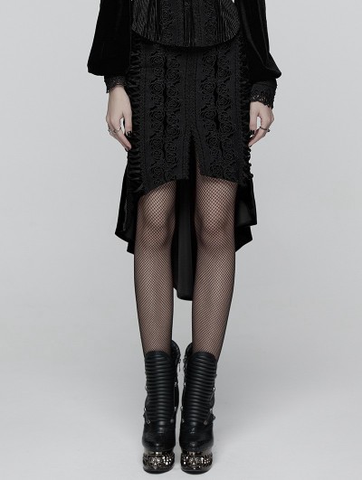 Punk Rave Black Gothic Retro Rose Lace Velvet Fishtail Skirt