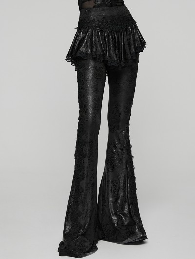 Punk Rave Black Gothic Lace Trim Flared Skirt Pants for Women