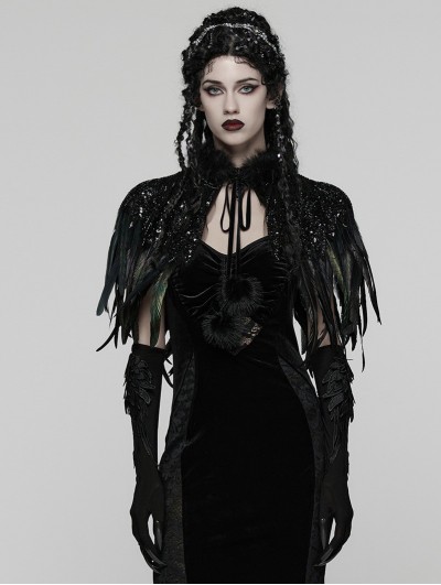Punk Rave Black Gorgeous Gothic Sequined Feather Shawl