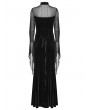 Punk Rave Black Sexy Gothic Vintage Mesh Spliced Velvet Maxi Dress
