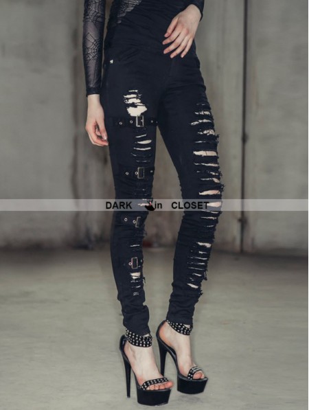 Devil Fashion Black Denim Gothic Punk Pants for Women - DarkinCloset.com