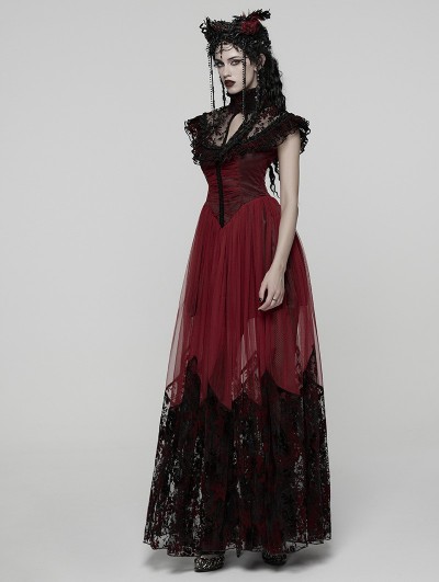 fitted lace wedding dress Zapaka Women Sheath Bridesmaid Dress with Lace-Up Back Black Red Long Wedding Party Dress, Black Red / US4 main image 0