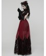 Punk Rave Red and Black Gothic Flocking Mesh Spliced Flutter Sleeve Long Party Dress