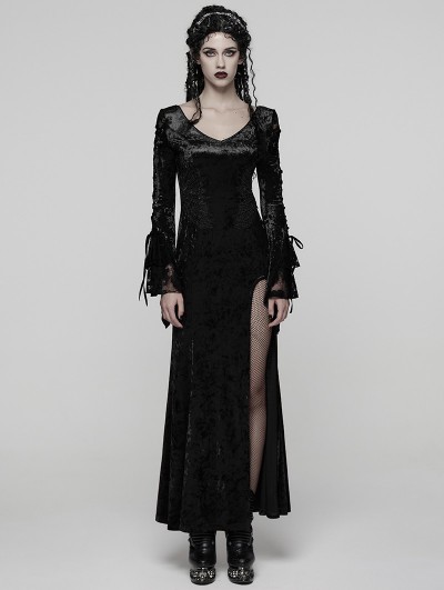 Punk Rave Black Gorgeous Gothic Velvet High Slit Fishtail Dress