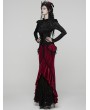 Punk Rave Red and Black Gothic Gorgeous Velvet Beaded Tassel Fishtail Maxi Skirt