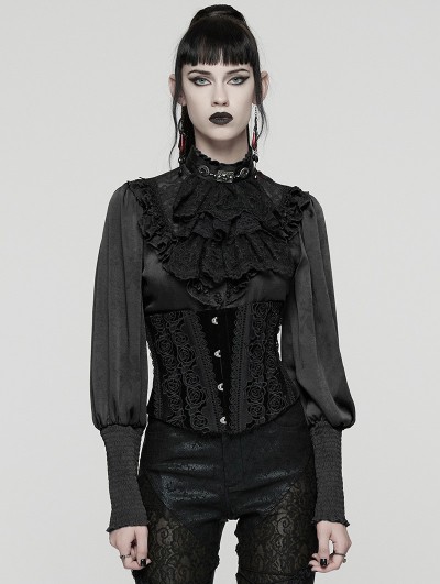Punk Rave Black Gothic Rose Lace Applique Velvet Corset Waistband