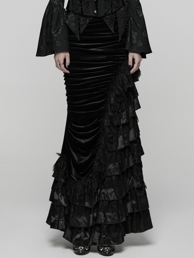 Punk Rave Black Gothic Victorian Gorgeous Velvet Tiered Maxi Skirt
