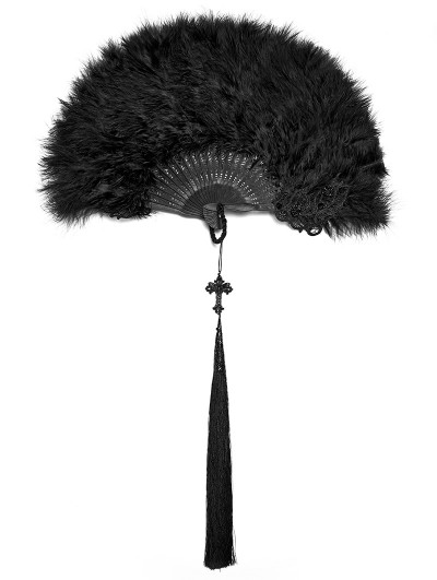 Punk Rave Black Chinese Style Tassel Pendant Feather Fan