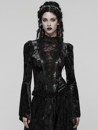 Punk Rave Black Sexy Gothic Gorgeous Velvet Lace Shirt for Women