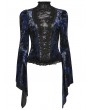 Punk Rave Black and Blue Sexy Gothic Gorgeous Velvet Lace Shirt for Women
