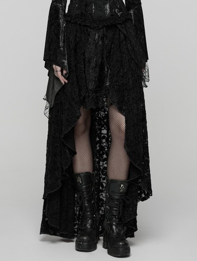 Punk Rave Black Gothic Spider Web Mesh Lace High-Low Skirt