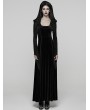Punk Rave Black Gothic Hooded Ruched Velvet Long Dress