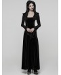 Punk Rave Black Gothic Hooded Ruched Velvet Long Dress