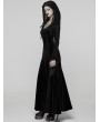 Punk Rave Black Gothic Hooded Ruched Velvet Long Dress