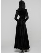 Punk Rave Black Gothic Hooded Ruched Velvet Long Dress