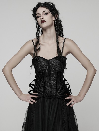 Punk Rave Black Gothic Rose Jacquard Corset Top for Women