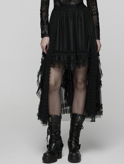 Punk Rave Black Gothic Layered Mesh Irregular High-Low Skirt