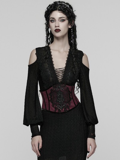 Punk Rave Red and Black Gothic Gorgeous Embossed Leather Waistband