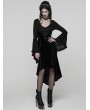 Punk Rave Black Gothic Velvet Ruffled Long Sleeve High-Low Dress