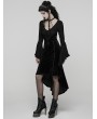 Punk Rave Black Gothic Velvet Ruffled Long Sleeve High-Low Dress