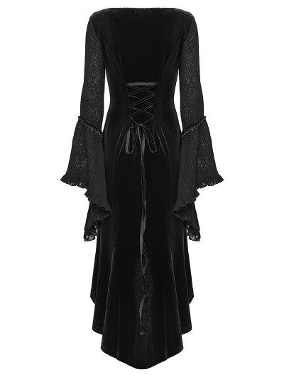 Punk Rave Black Gothic Velvet Ruffled Long Sleeve High-Low Dress - DarkinCloset.com Punk Rave Black Gothic Velvet Ruffled Long Sleeve High-Low Dress - DarkinCloset.com